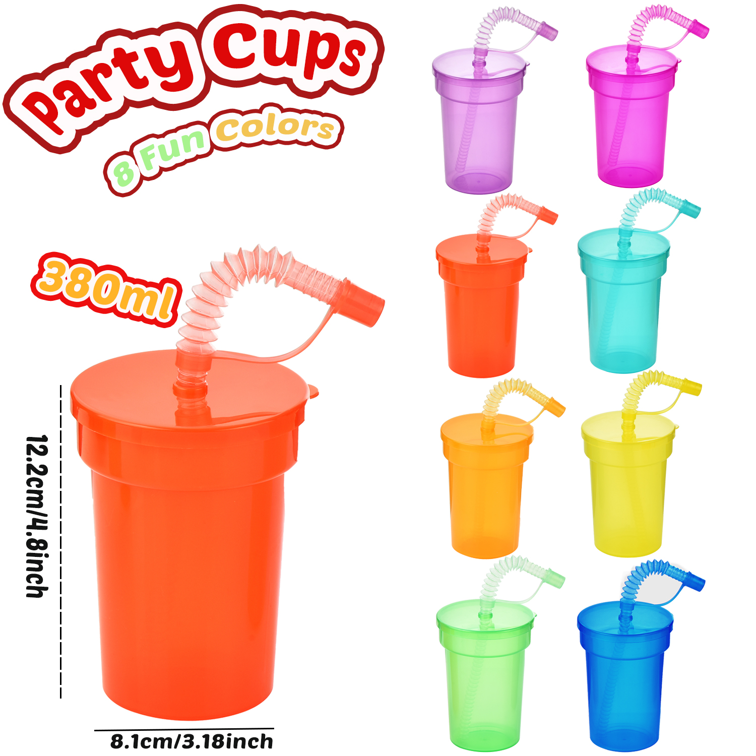 Tazas Sipper de neón: tazas coloridas y a prueba de derrames con tapas y pajitas, ideales para eventos escolares, fiestas temáticas y fiestas de cumpleaños