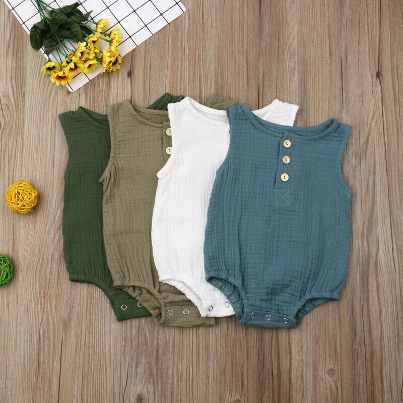 Peuter baby jongens meisjes kind mouwloze katoenen bodysuits jumpsuit outfit zomerkleding 0-12 m 4 kleuren