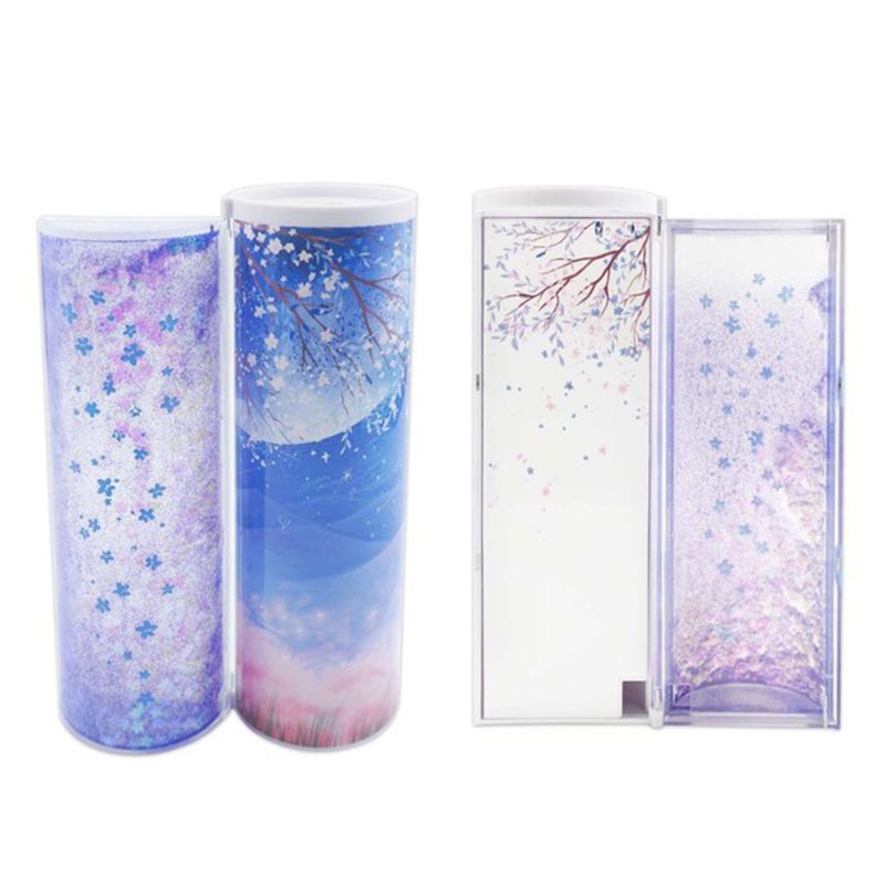 Quicksand Translucent Pencil Case Multifunction Cylindrical Calculator Stationery School Pen Holder DXAB: E