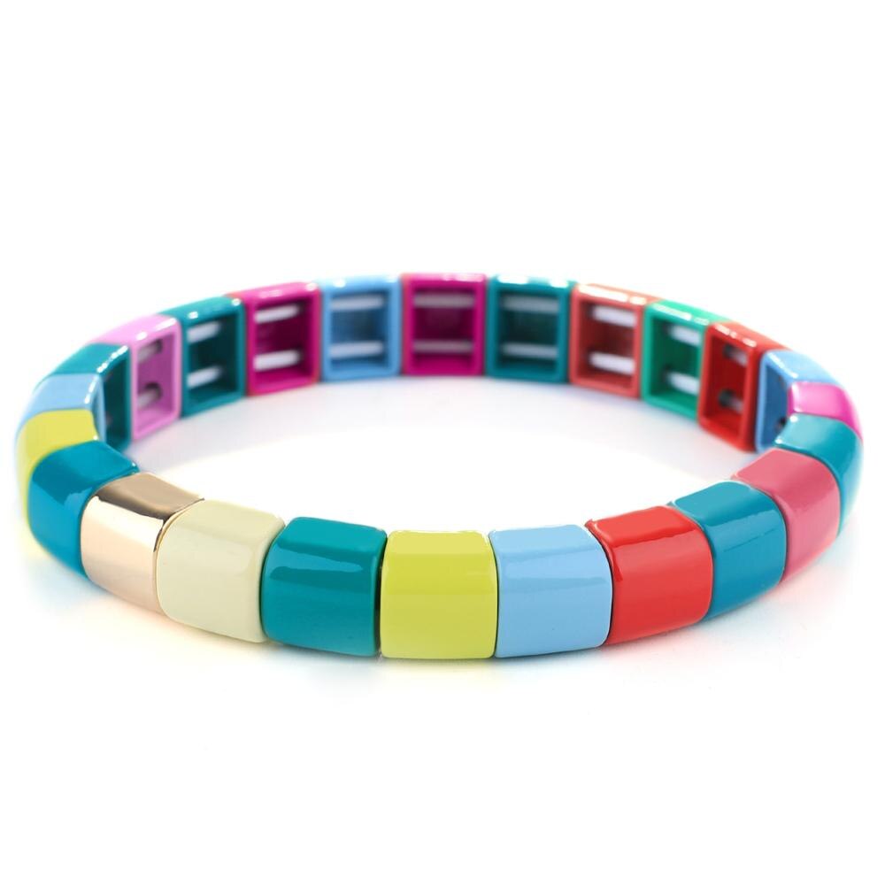 Kelitch Regenboog Armband Kleurrijke Emaille Kralen Armband Met Elastiek Tegel Enamel Armband Manchet Armbanden Voor Vrouwen: KLTRO-K007D