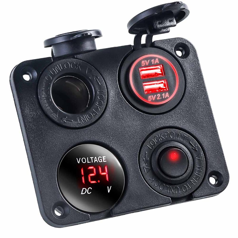 12 V-24 V Sigarettenaansteker Splitter 5V1A 5V2. 1A USB Auto Lader met led licht voor Auto Vrachtwagen marine boot camper voertuigen: Rood