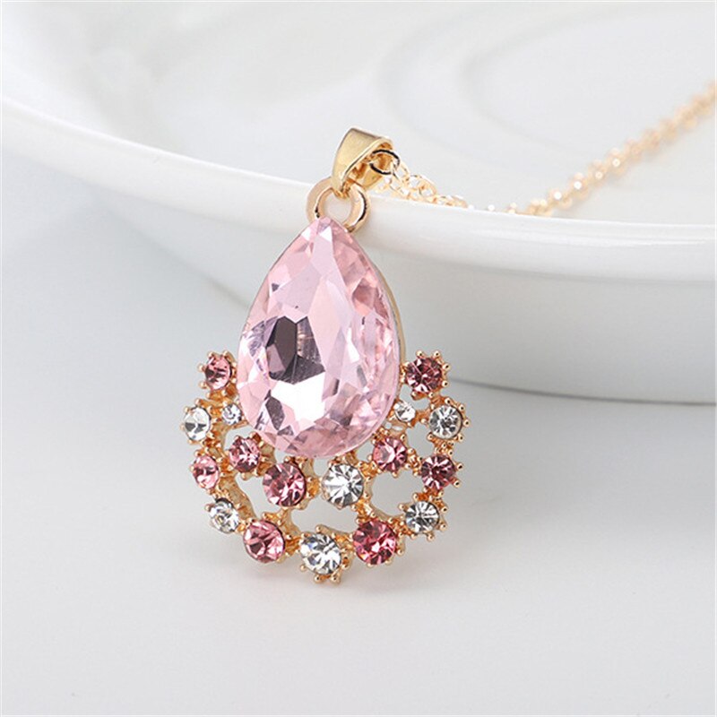 Conjunto de collar y pendientes con colgantes de cristal para mujer, conjunto de joyería nupcial, pendientes y collares de boda