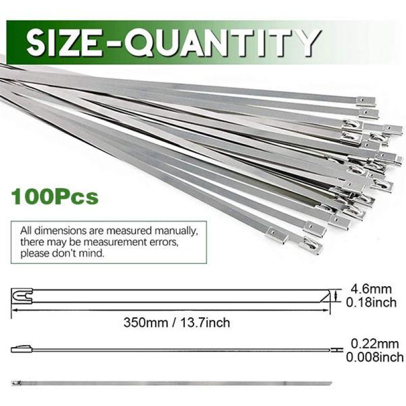 100PCS Multi-Purpose Locking Cable Metal Zip Ties Stainless Steel Cable Ties Locking Metal Zip-Exhaust Wrap Coated
