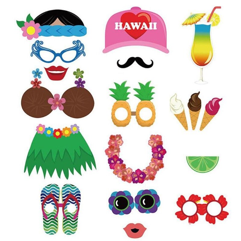 Hawaii Photo Booth Props Hoed Zonnebril Guirlande Papier Foto Props Zomer Tropische Feestjurk Decoratie