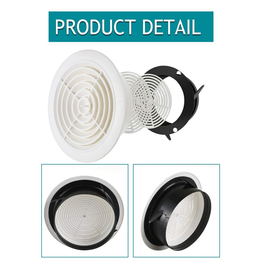 3 ~ 8 '' rund luftutsug plastgrill spjällgallerkåpa justerbar väggfönster tak utloppsventil för badrum kök