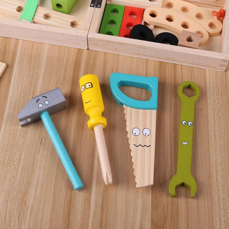 Juego de reparación de madera para bebé, herramientas multifuncionales, caja de herramientas de reparación portátil para niño de dibujos animados, juguetes educativos para niño, juguete de rompecabezas