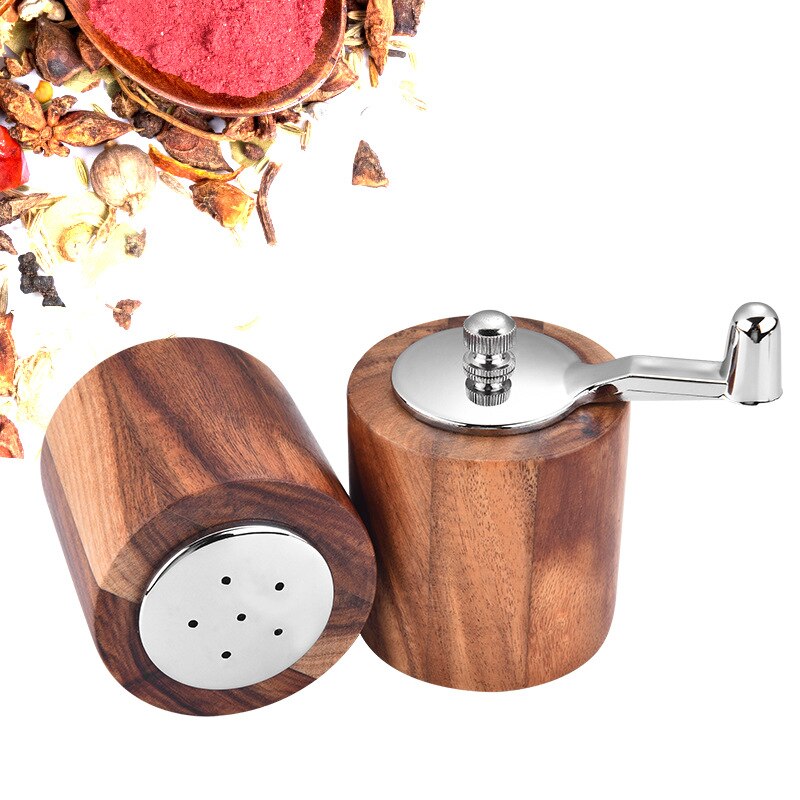 Wooden Salt and Pepper Grinder,2Pcs Acacia Salt&Pepper Grinder and Shaker Set One Pepper Mill and One Salt Shaker Wood Body with