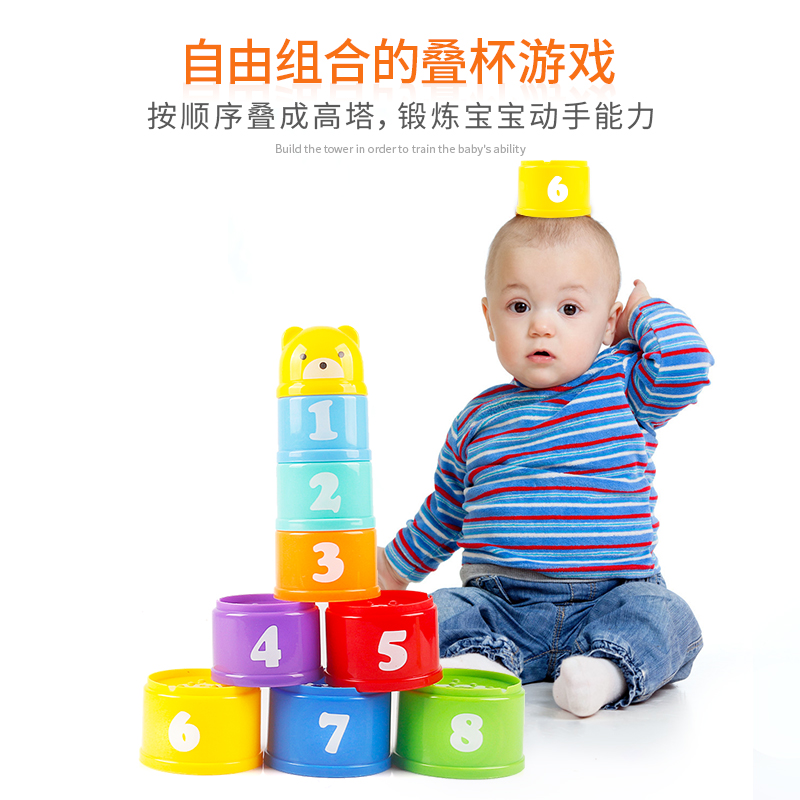 8PCS Pädagogisches Baby Spielzeug 6 Monat + Zahlen Letters Foldind Stapel Tasse Turm Kinder Frühen Intelligenz