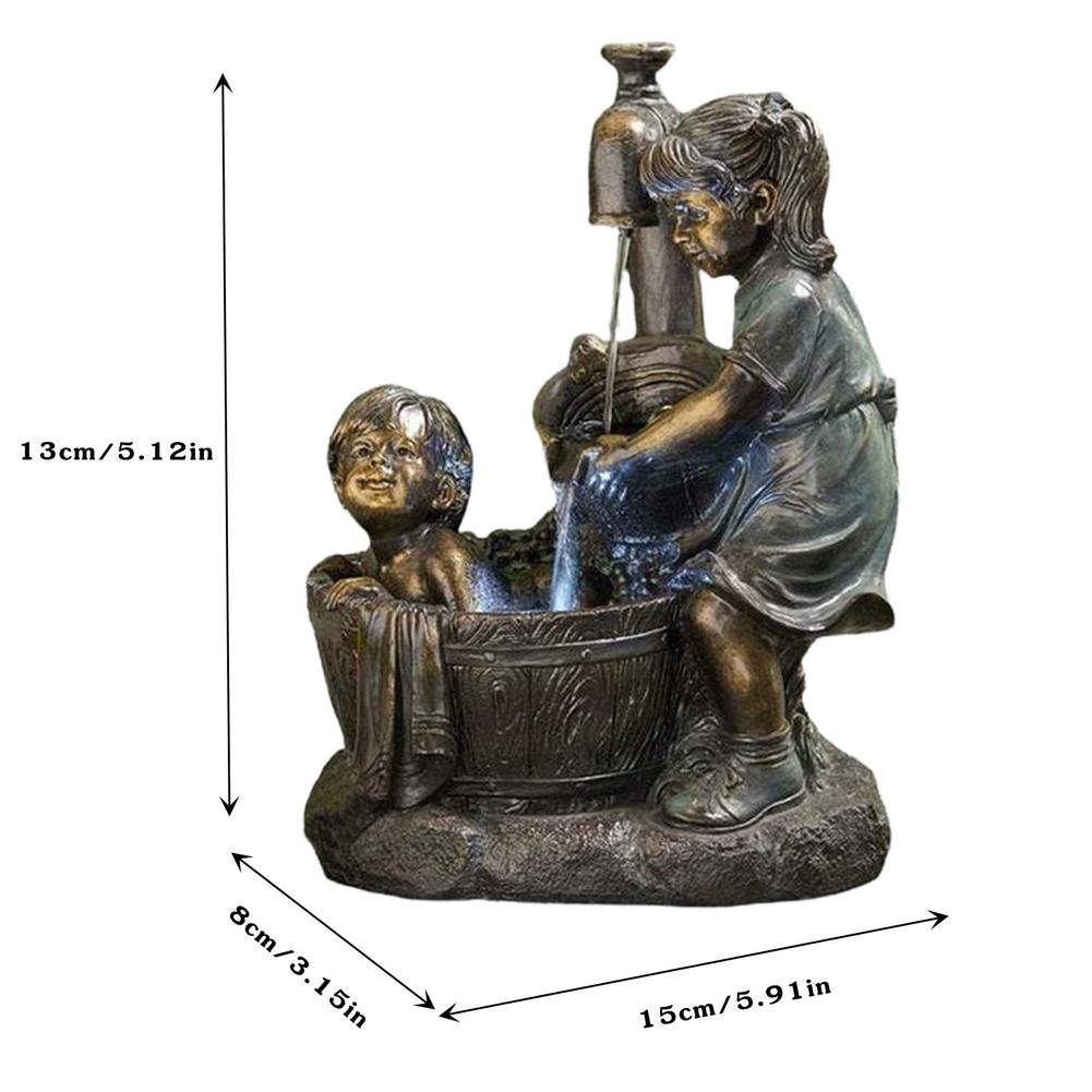 Boy And Girl Garden Statue Resin Waterfall Water Flow Ornament Outdoor For Home Yard Garden Desktop Sculptures Office Decor