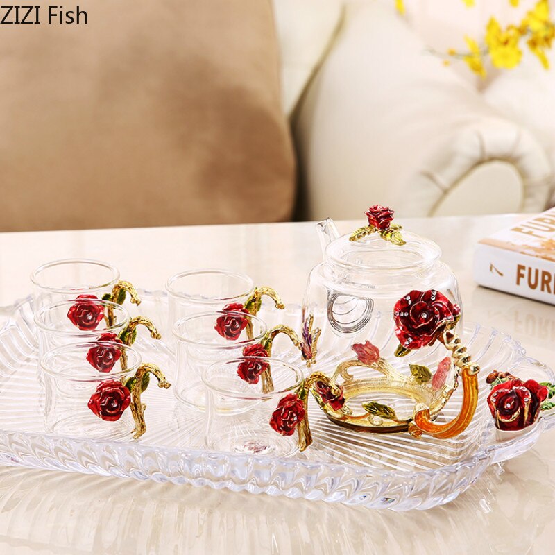 Glass Kung Fu Tea Set Teapot Seven-piece Set Tea Set Suit European Style Household Tea Set