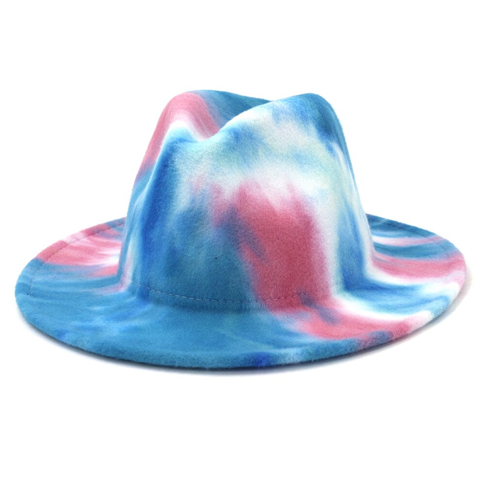 Unisex Tie Dye Wolvilt Fedora Hoeden Mode Lente Brede Rand Panama Jazz Hoed Trilby Cap: 3