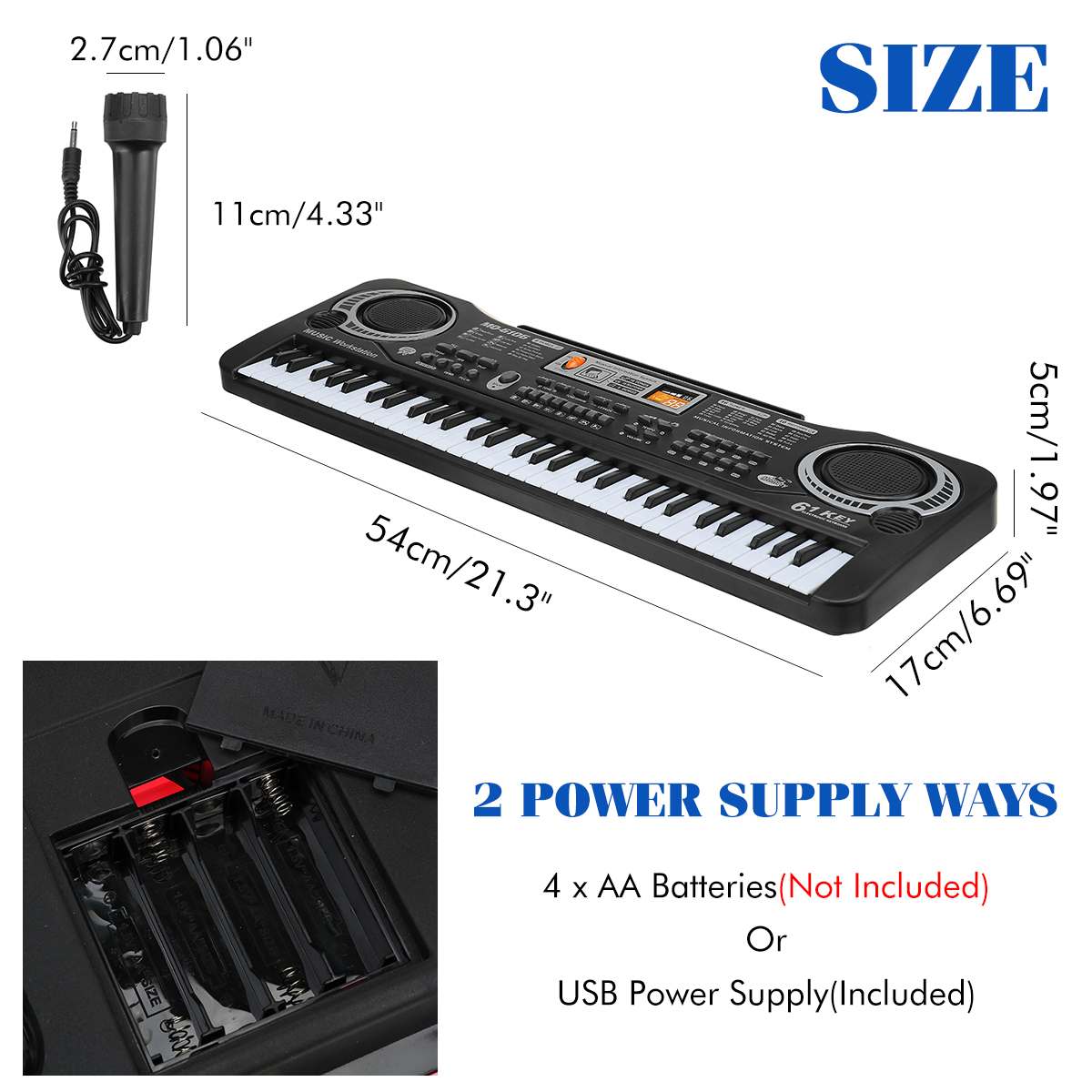 61 Keys Digital Music Electronic Keyboard Electric Piano Standard Keyboard with Microphone Wonderful Music Intelligence Toys