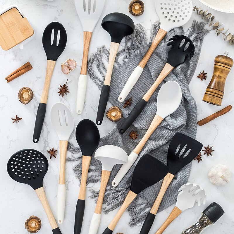 Conjunto de utensilios para cocina de silicona de primera , escurridor, cuchara para sopa, colador, servidor de Pasta, utensilio de Hornear en Casa