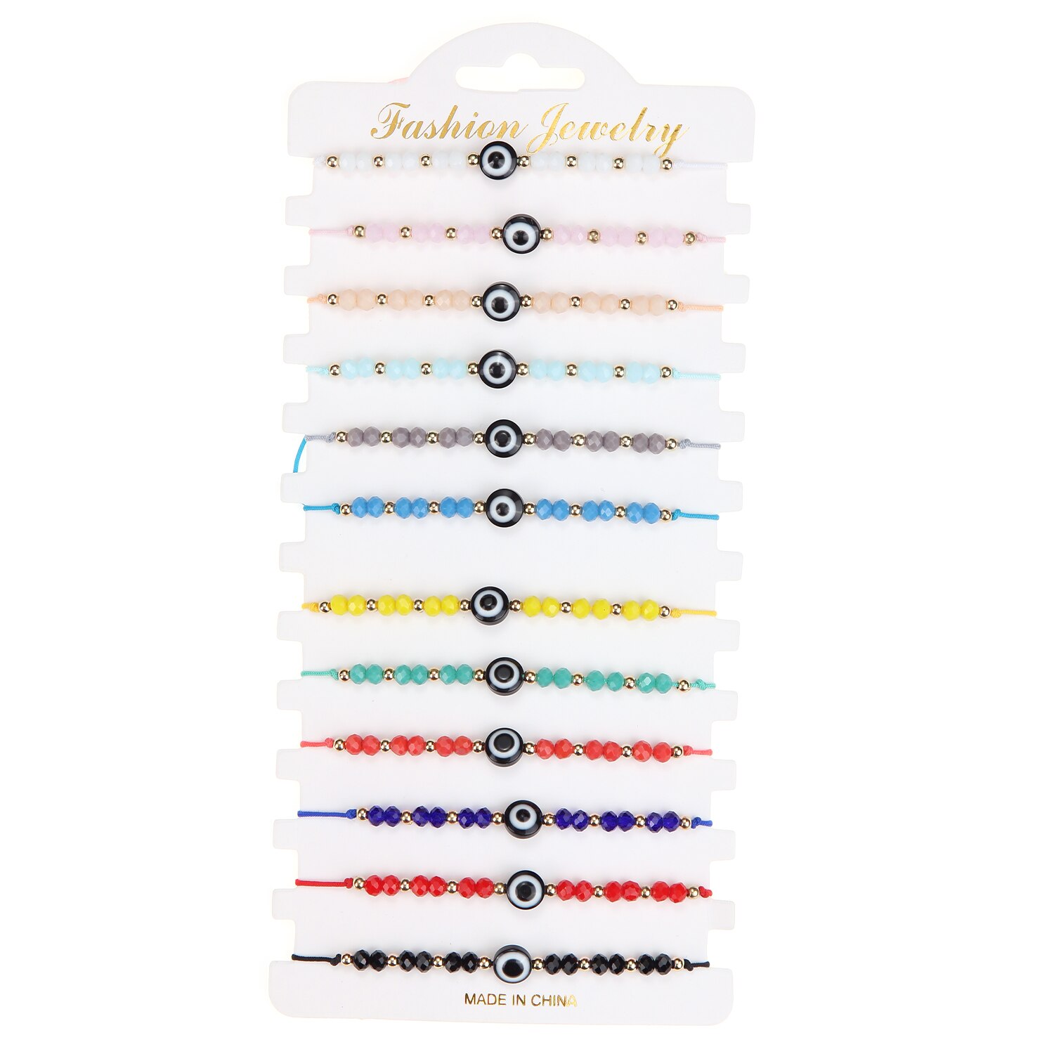 Vrouwen 12 Stks/set Turkije Blue Evil Eye Armband Voor Vrouwen Verstelbare Katoen Ketting Kristal Kralen Armbanden Enkelband Sieraden: B2766--A
