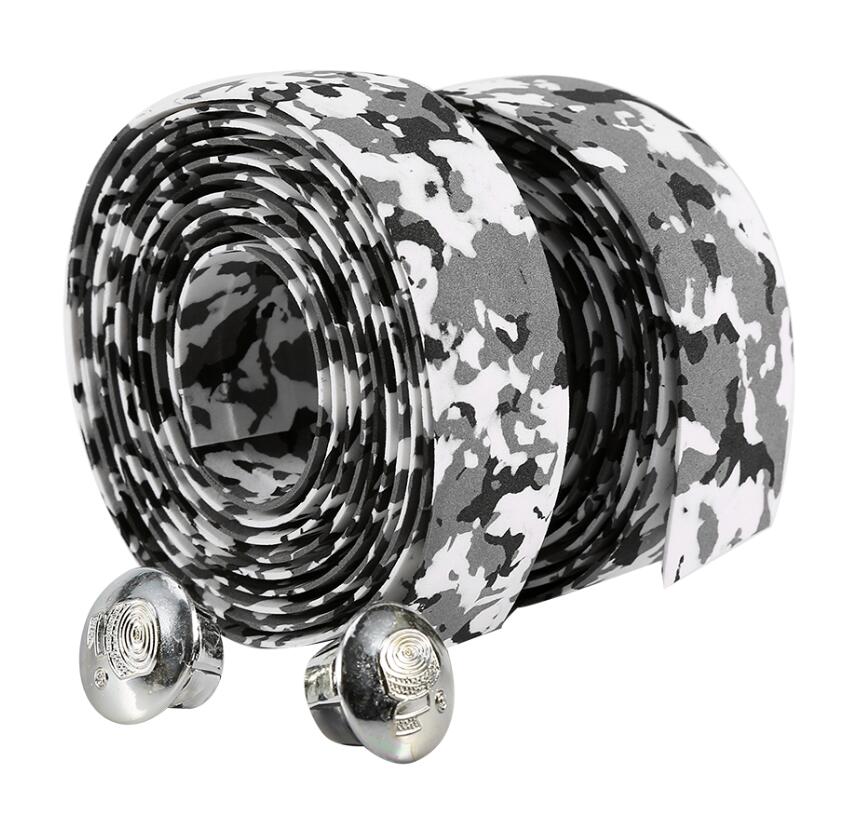 2 stk cykelbandagetape mouantain landevejscykel cykelstyrtape camouflage cykelhåndtag bælte kork wrap med stangpropper: Sort og hvid