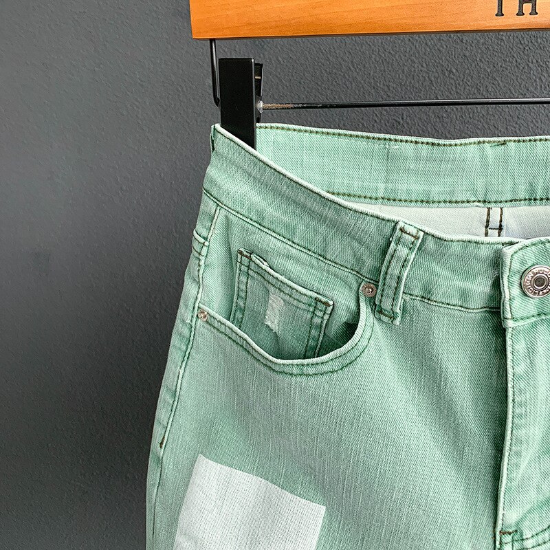 Green Denim Short Men Short Summer Cargo Jeans Short Men Casual Brand Classic Beach Men Hole Ripped Shorts