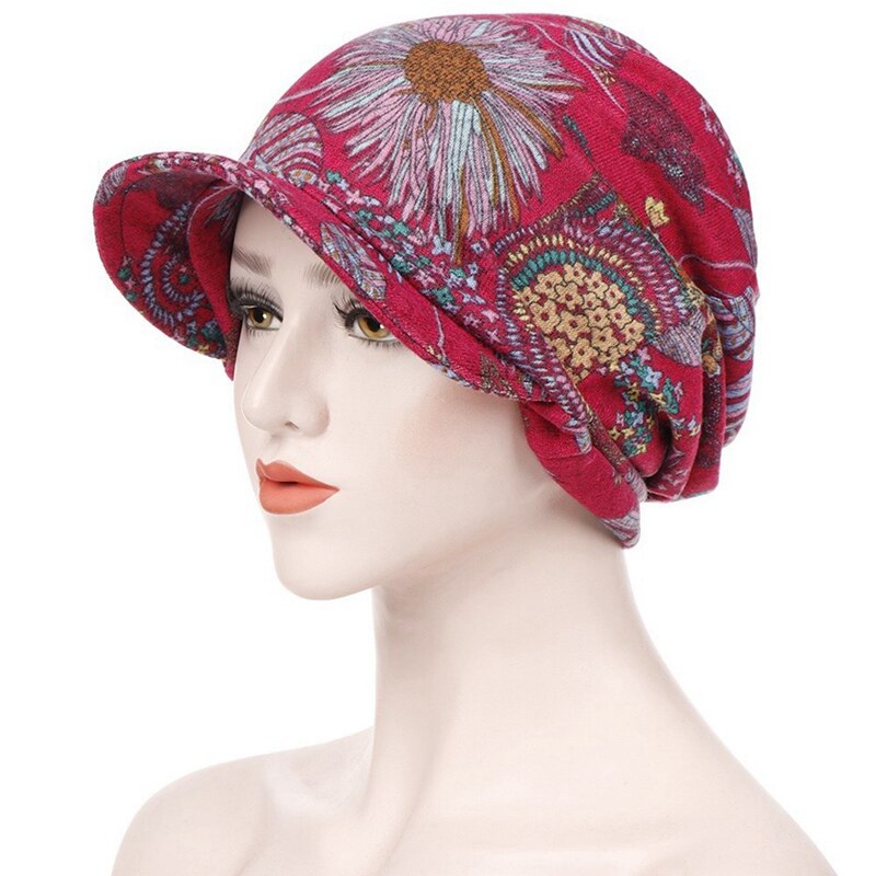 Multifunktionelle kvinder vinter efterår hat hat blomstermotiver teenager voksen tyndt tørklæde pige skullies beanies vintage cap hat: Rd