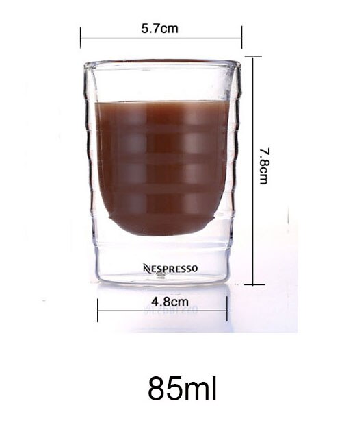 Taza de café Caneca de doble pared, tazas de té de vidrio, proteína de suero de leche, café Nespresso, expreso, 85ml, 150ml, 4 unids/set/juego: 85ml