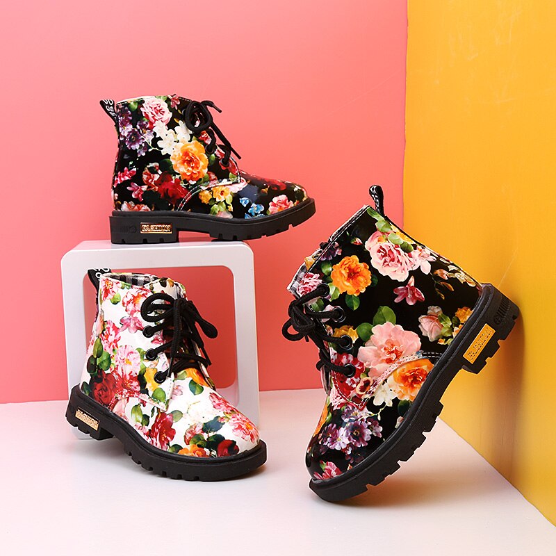 Confortable enfants chaussures filles bottes florales caoutchouc semelle fille enfant Botas gracieuse fleur imprimer Martin bottes taille 21-30