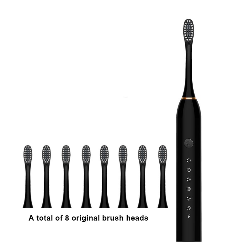 Sonic Electric Toothbrush Ultrasonic Automatic USB Rechargeable IPX7 Waterproof Whitening Teeth Tooth Brush Head Holder Adult: black 8 head
