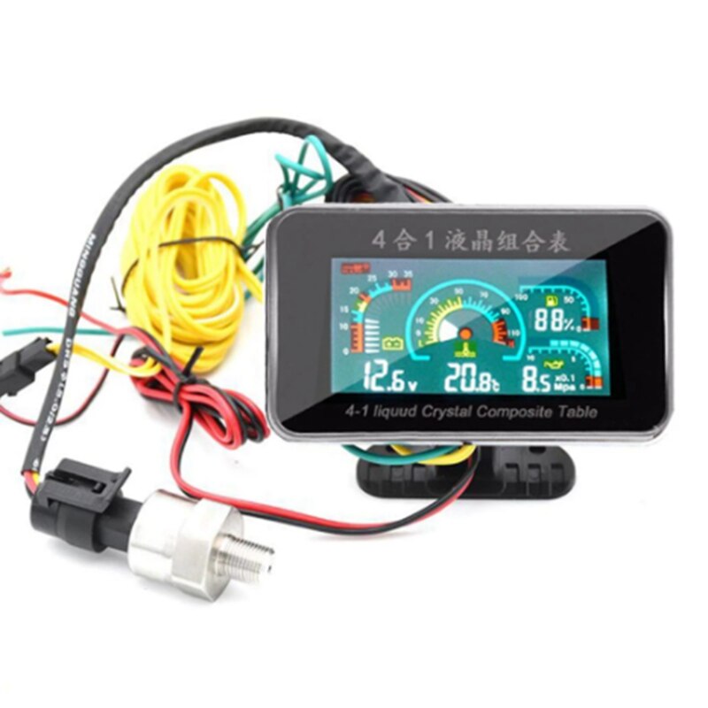 4-in-1 Car LCD Digital Instrument Cluster - Oil Pressure, Voltage, Fuel & Water Temperature Gauge
