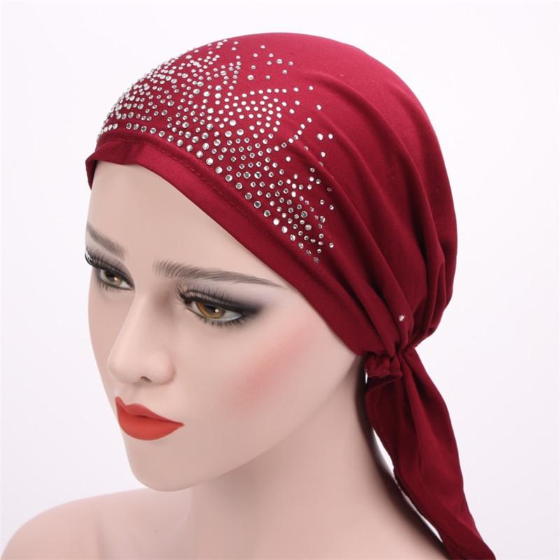 Vrouwen Kanker Hoed Chemo Innerlijke Cap Moslim Haaruitval Hoofd Sjaal Tulband Head Wrap Cover Stretch Beanie Indian Bandana Amira mode: Rood