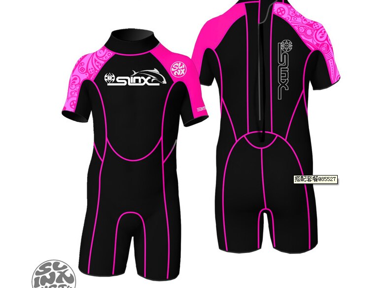 Slinx børn neopren 2mm våddragt junior til drenge rash guard piger svømning badning shorty våddragter kid: Pink til pige 1302 / Xl