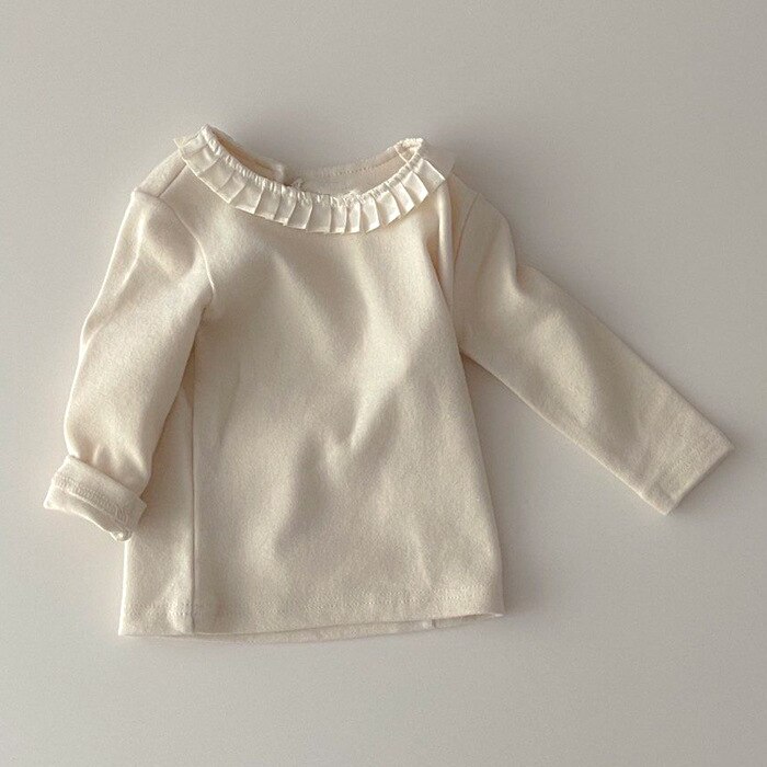 2022 Lente Herfst Baby Meisje Lange Mouw T-shirt Katoen Meisjes Ruche Kraag Tops Zoete Prinses Baby Dieptepunt Shirts 0-24 M: beige / 24M 90cm