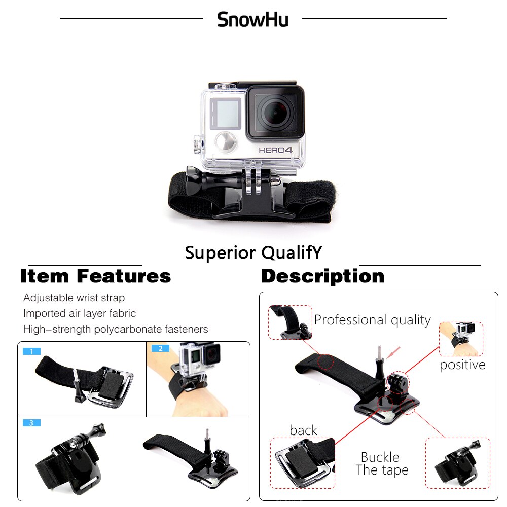 SnowHu Actie Camera Accessoire voor GoPro Hero 8 7 6 5 4 Zwart Xiaomi Yi 4K Lite SJCAM SJ7 eken H9 Go Pro Mount voor Sony Set GS22