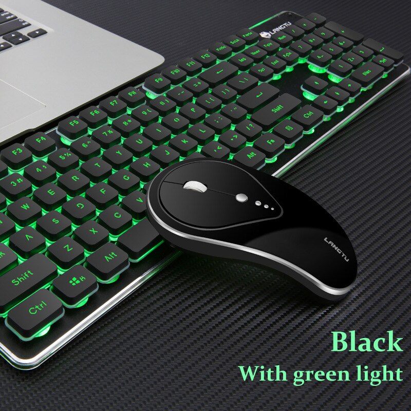 2.4G Wireless Gaming keyboard and mouse set Silent Button Rechargeable wireless keyboard and mouse gaming set wireless keyboard: b with green light