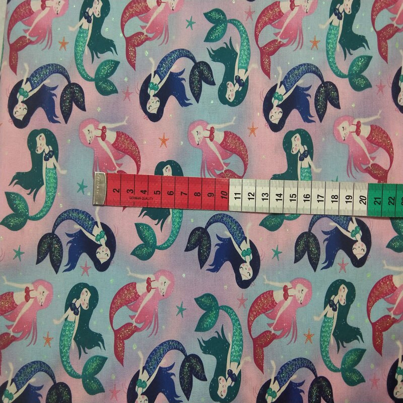 100% baumwolle viaPhil Neue Regenbogen Bunte Meerjungfrau Gedruckt Stoff Fisch Stoff Patchwork Tuch Kleid Heimat Dekor