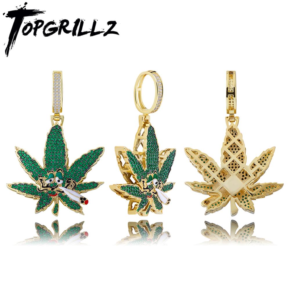 TOPGRILLZ Green Maple Leaf Anhänger Eis Aus Zirkonia Anhänger Bling CZ Charme Hip-hop Schmuck