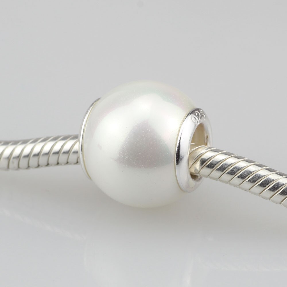 Authentic 925 Sterling Silver Colorful White Pink Pearl Charm Bead Black Brown Fits Bracelet DIY Jewelry Making