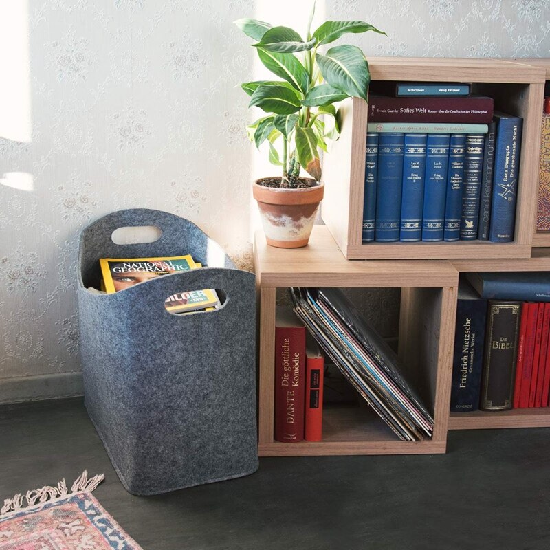 Filt brændekurv 40 x 23 x 39.5 cm -  pejs brændepose brændeholder med bærehåndtag til træ, avis, magasin, legetøj - s