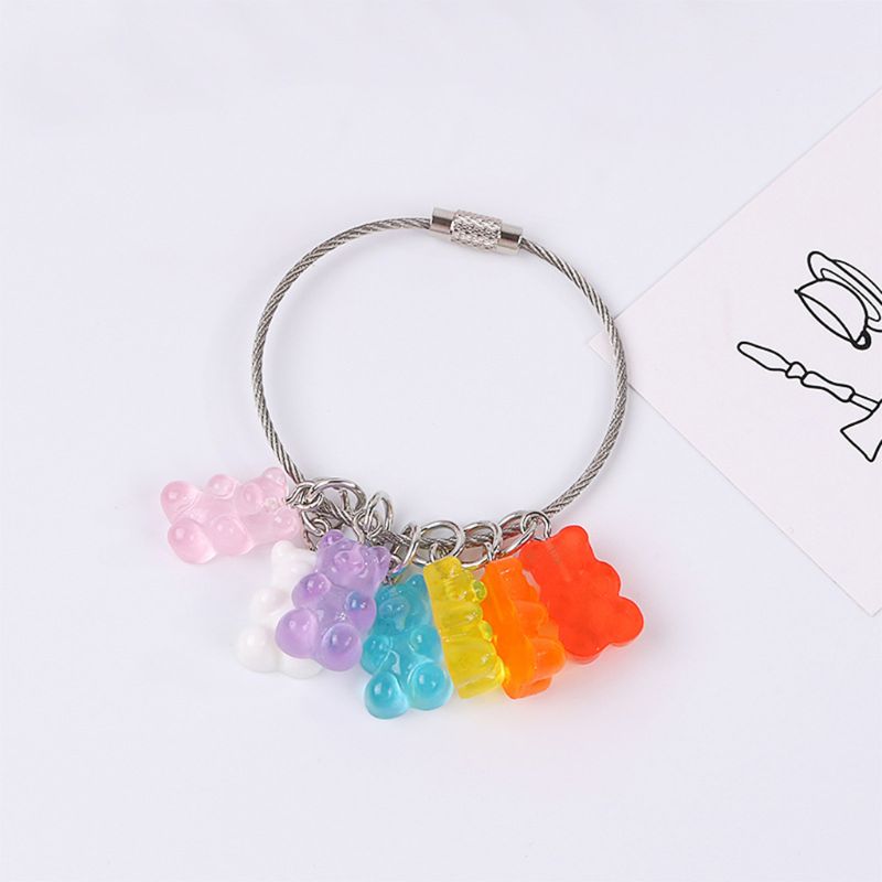 Neue modisch Süssigkeit Farbe Nette Bär Karikatur Keychain Ebene Schlüssel Ring Schmuck Für Frauen Mädchen Auto Tasche Schlüssel Ketten