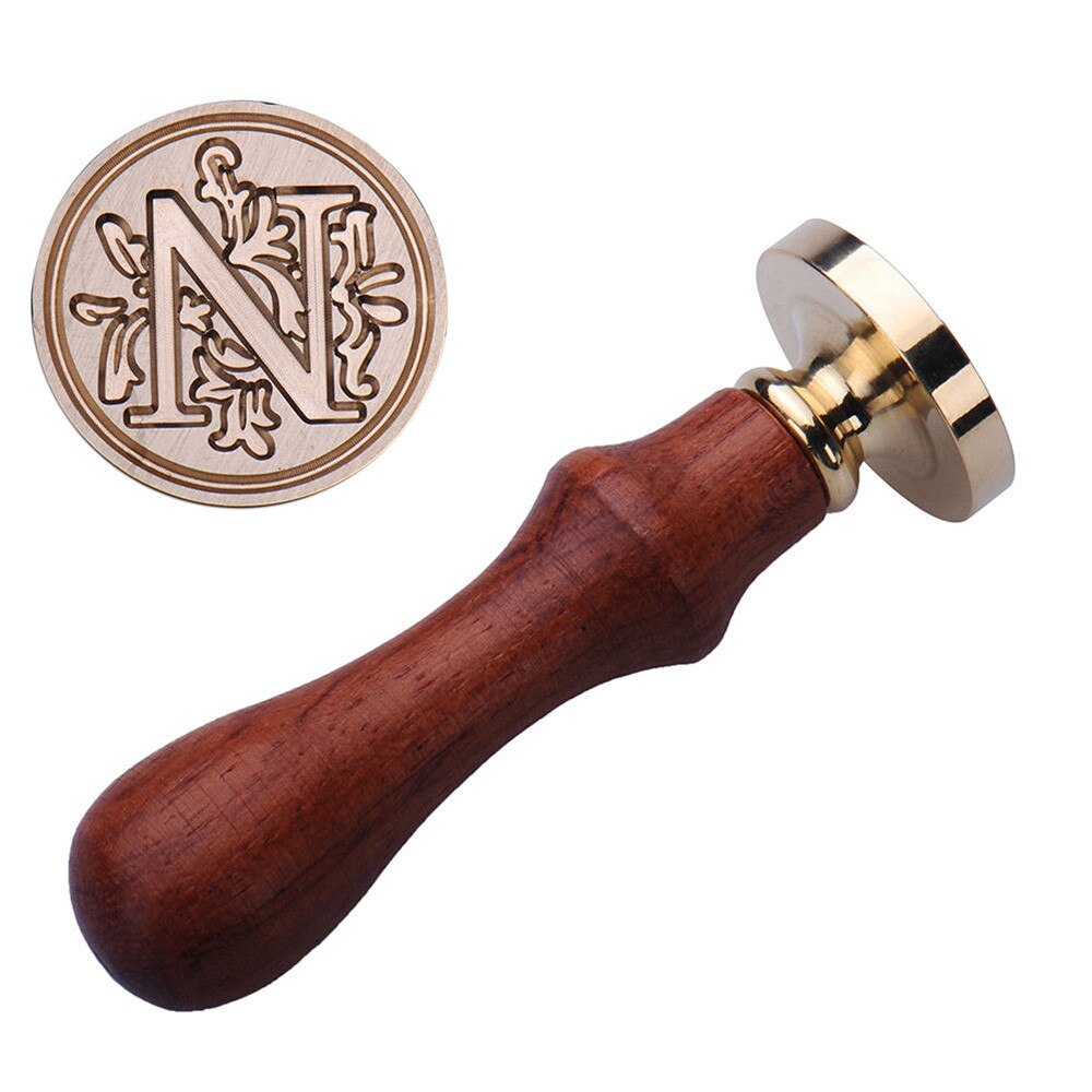 Retro timbro di legno classico 24 lettera A-Z alfabeto iniziale sigillo di cera sigillo timbro antico sigillo Post decorativo antico timbro regali: N