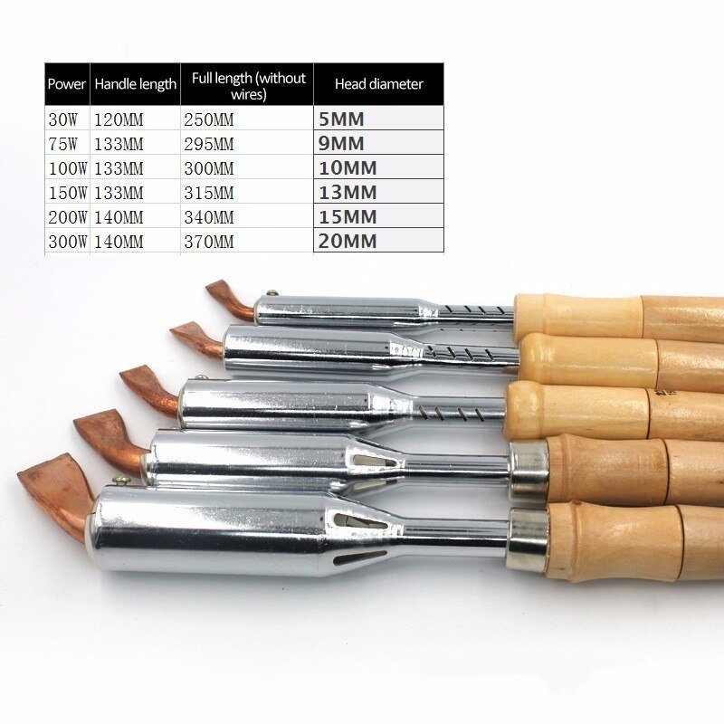 220V 75/100/150/200/300W Duty Electric Soldering Gun Iron High Power Chisel Tip Soldering Iron Chisel Tip Wood Handle Solder