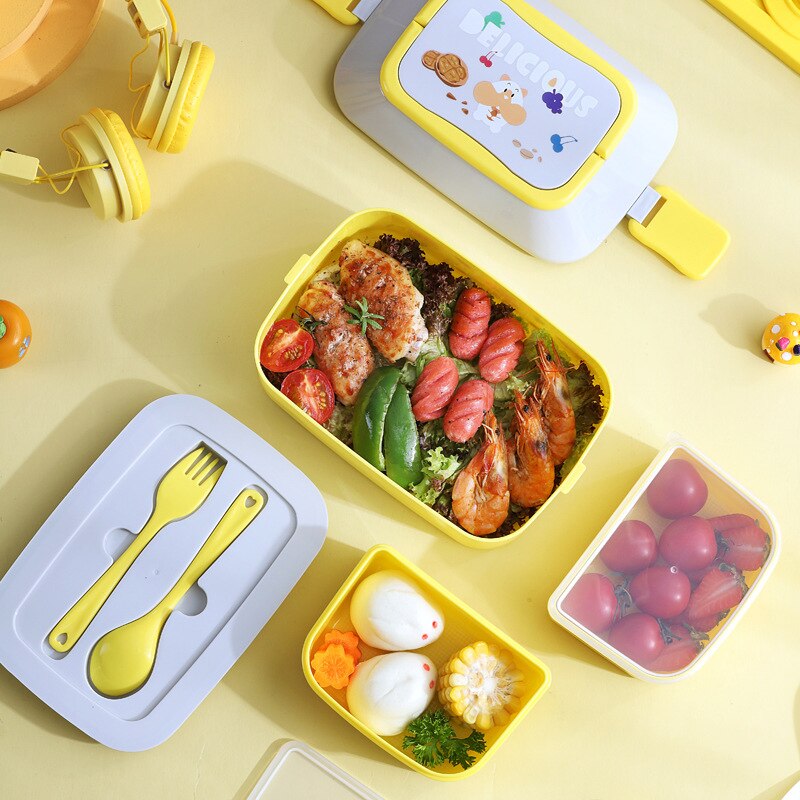 Portable Lunch Box For Girls School Kids Plastic Picnic Bento Box Microwave Food Box With Compartments Storage Containers