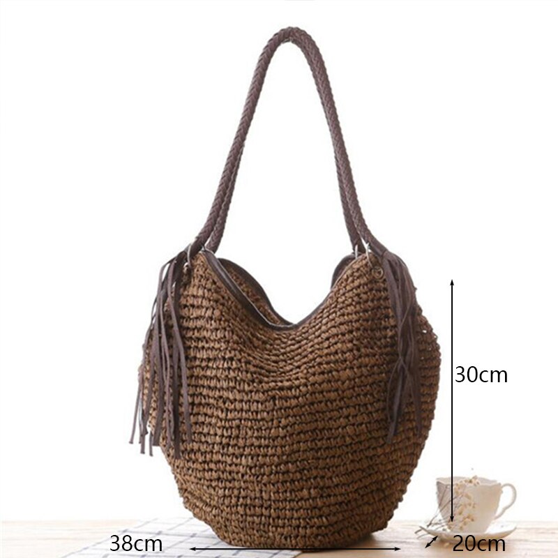 Gus borse da spiaggia in paglia grande borse da donna moda estiva donna 2022 borse da donna Casual borsa a tracolla nappa cerniera Bolsas: a-Brown