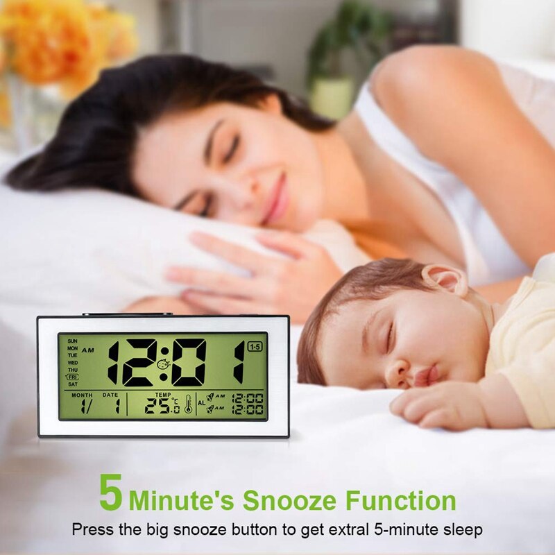 Digital Alarm Clock for Bedrooms,Simple Operation with Time and Temperature Display,2 Alarms and Snooze Function,Adjustable Volu