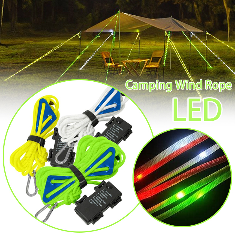 Cuerda de viento LED para acampar, lámpara luminosa, toldo, tienda de campaña, techo, cuerda de advertencia nocturna antidesgarro, resistente al viento, impermeable, para exteriores, senderismo y Camping