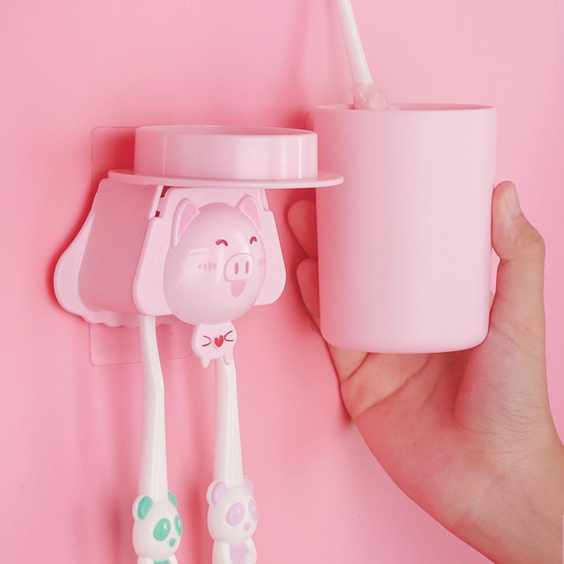 Cute Wall Mount Kids Automatic Toothpaste Dispenser Toothpaste Squeezer Toothbrush Holder For Children Bathroom Accessories Set