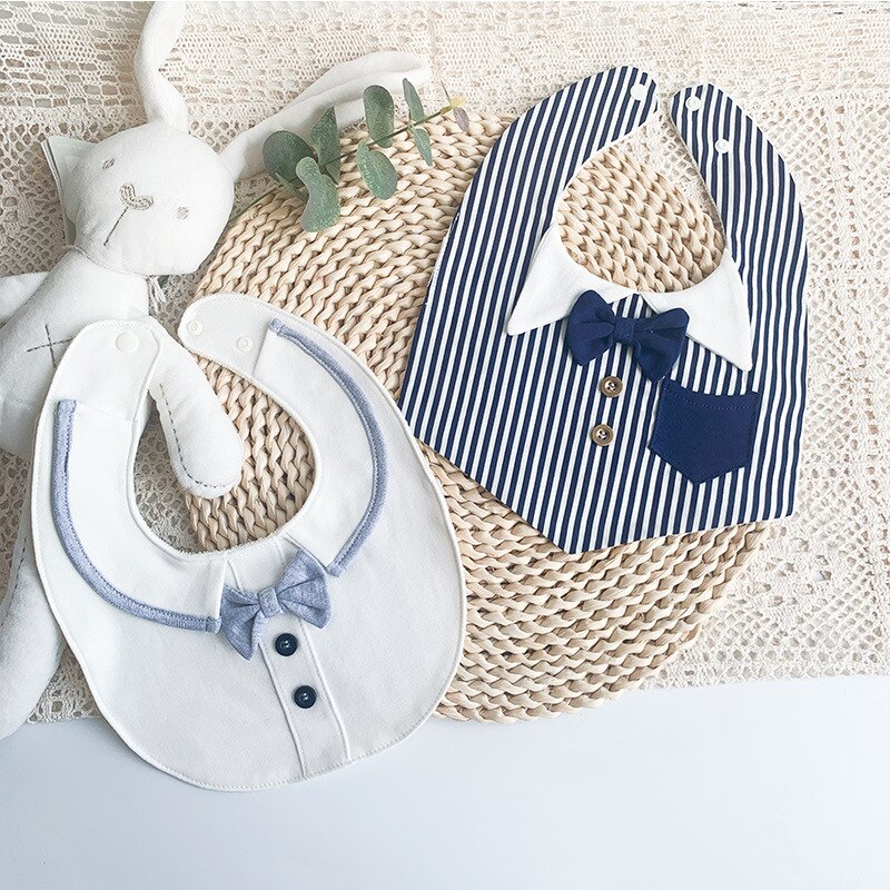 Bavoir en coton pour bébé, joli nœud papillon, serviette de salive pour garçons et messieurs, col en dentelle pour filles