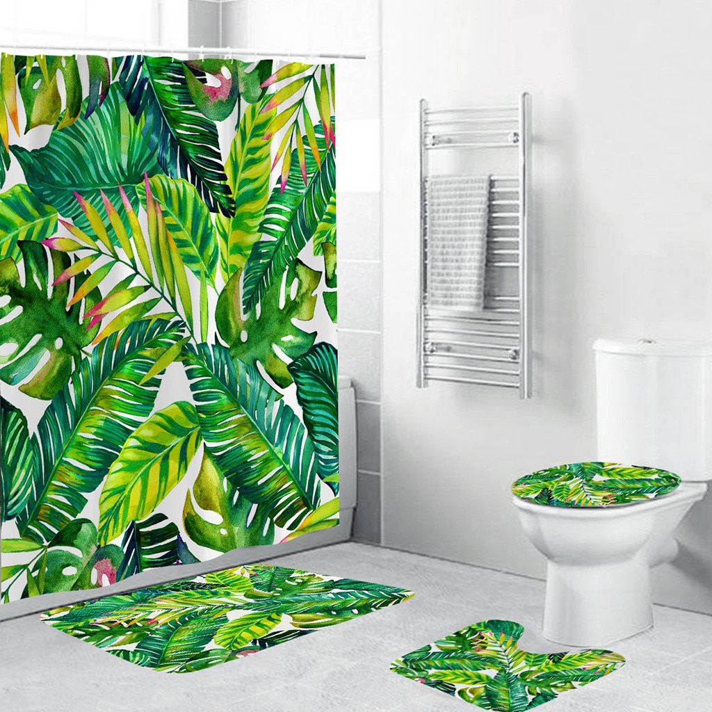 Douchegordijnen mooie natuurlijke scenry bamboe patroon 4pcs badkamer gordijn wc set afrikaanse douchegordijnen esoterico