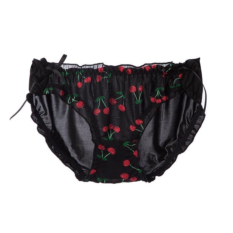 Culotte japonaise en soie glacée, produit, imprimé fraise, grand nœud, Triangle, en mousseline transparente, pour dames