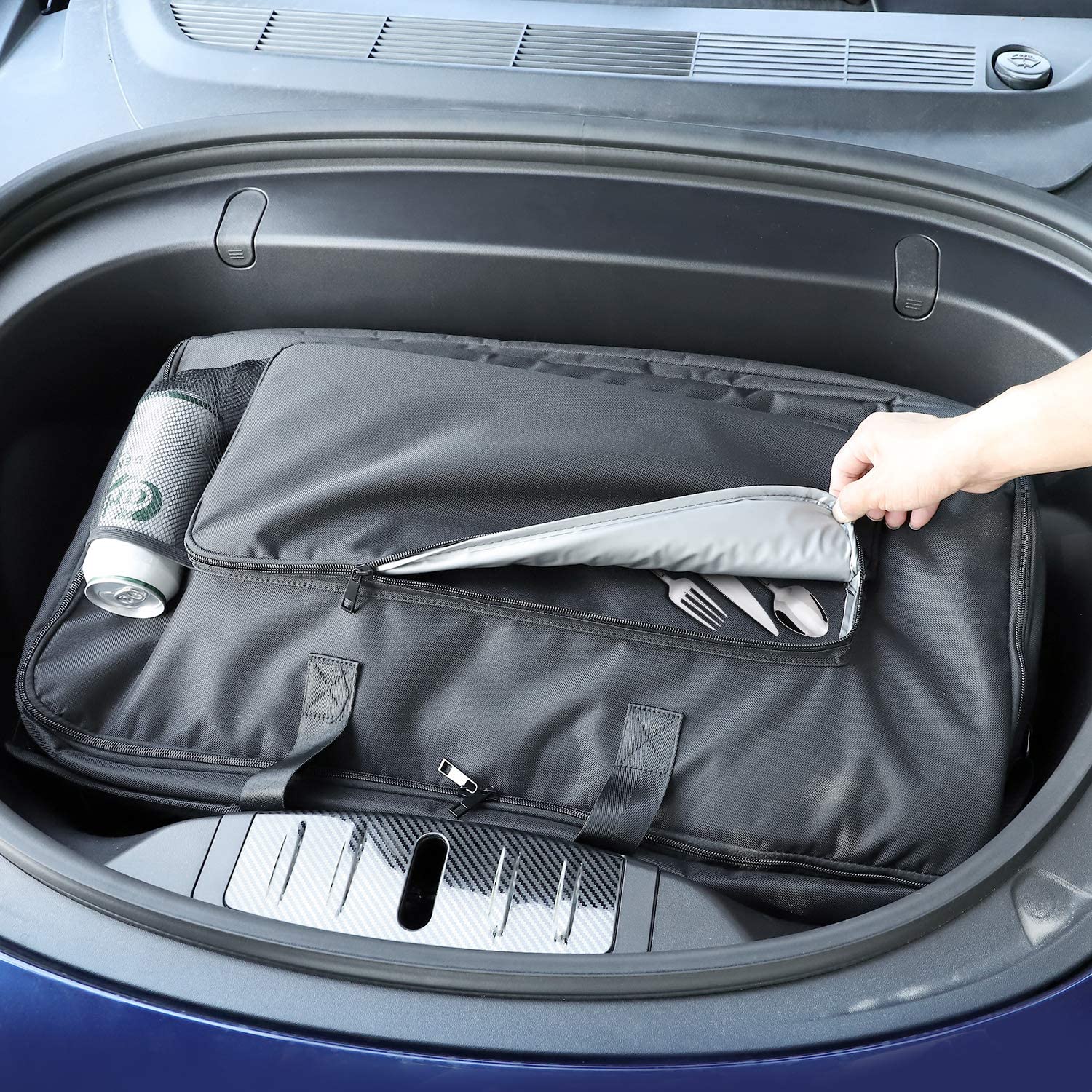 Frunk cooler organisator isolering kylväska med nätfickor för tesla modell 3 modell y modell x