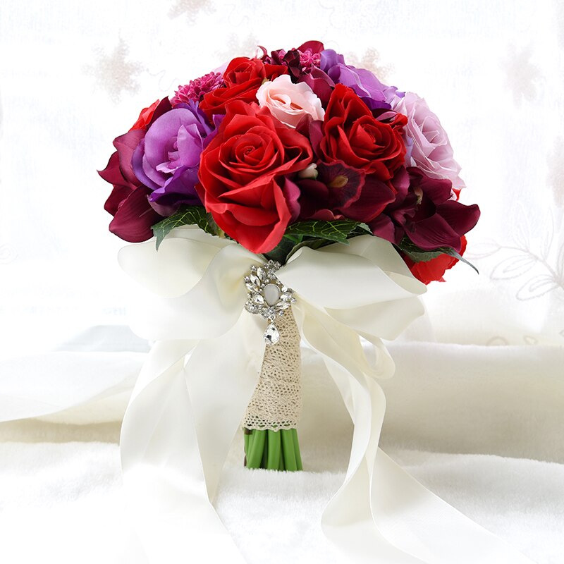 Kyunovia farverig bryllupsbuket blomsterbuket bryllupsblomster mindebuket rød rose hortensia bryllupsbuket  fe39