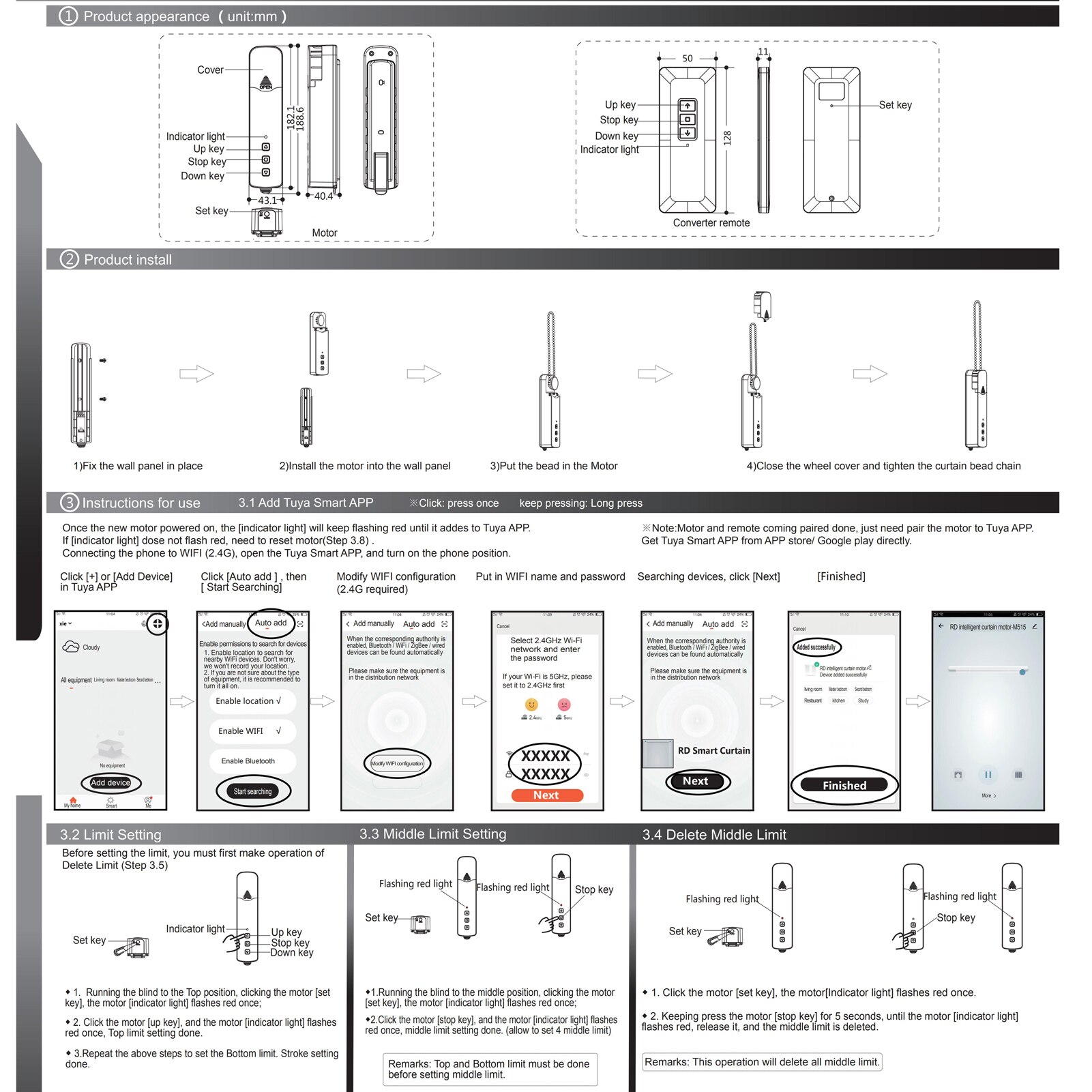 Tuya WIFI M515EGWT Intelligent Pull Bead Curtain Motor Household Electric Curtain Motors Compatible with Alexa Google Home