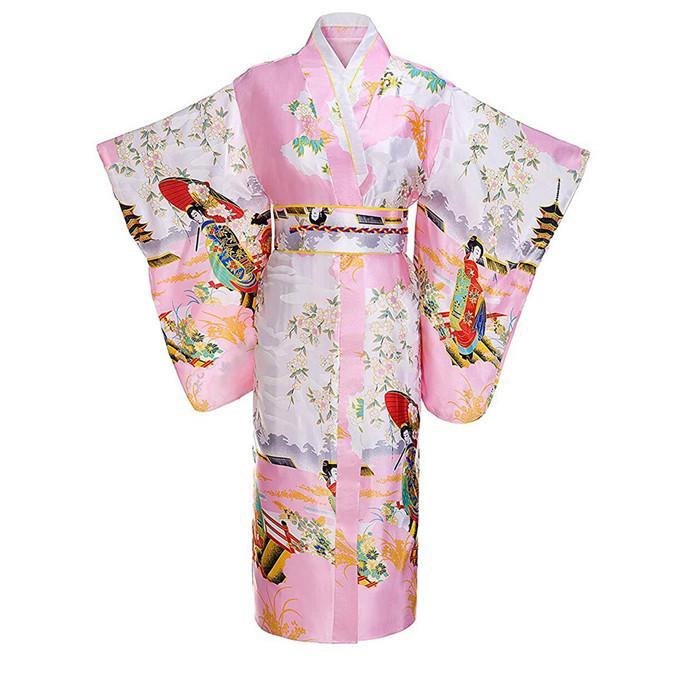 Kimono tradicional japonés de talla grande para mujer, ropa Vintage, novedad clásica, disfraz de Cosplay, ropa de actuación suave de manga larga: Pink A