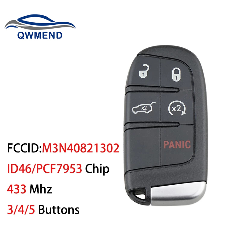 QWMEND Remote Key for Jeep Grand Cherokee Smart Car Key 433Mhz ID46/PCF7953 Chip M3N40821302